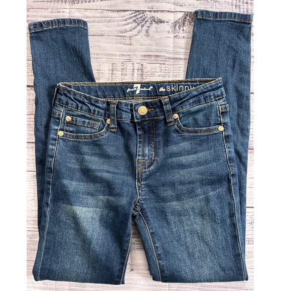 7 For All Mankind Kids Girls The Skinny Jeans 10 Blue Denim Adjustable Waist - Picture 4 of 7